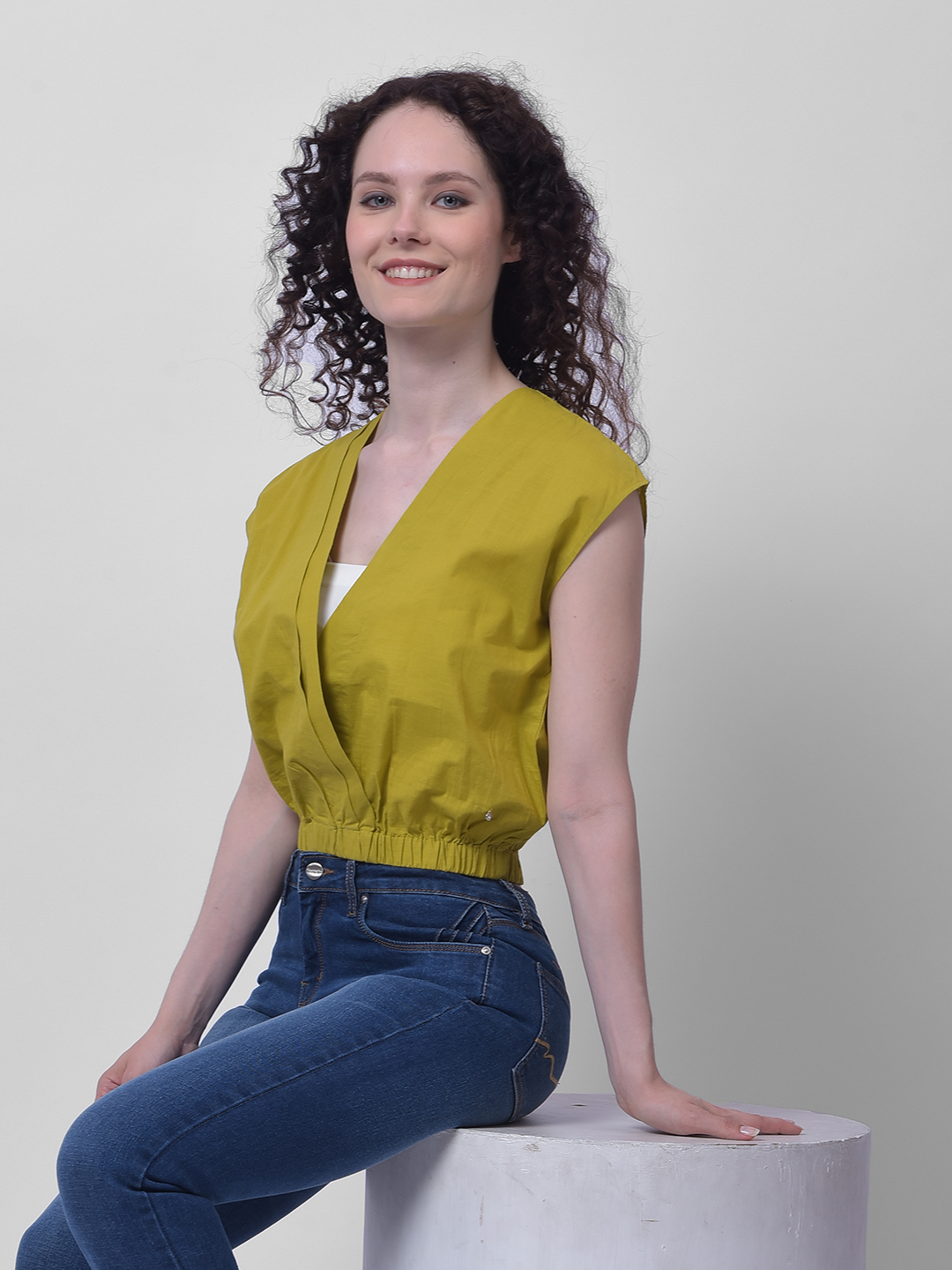 Numero Uno Women Olive Green Sleeveless Wrap Top